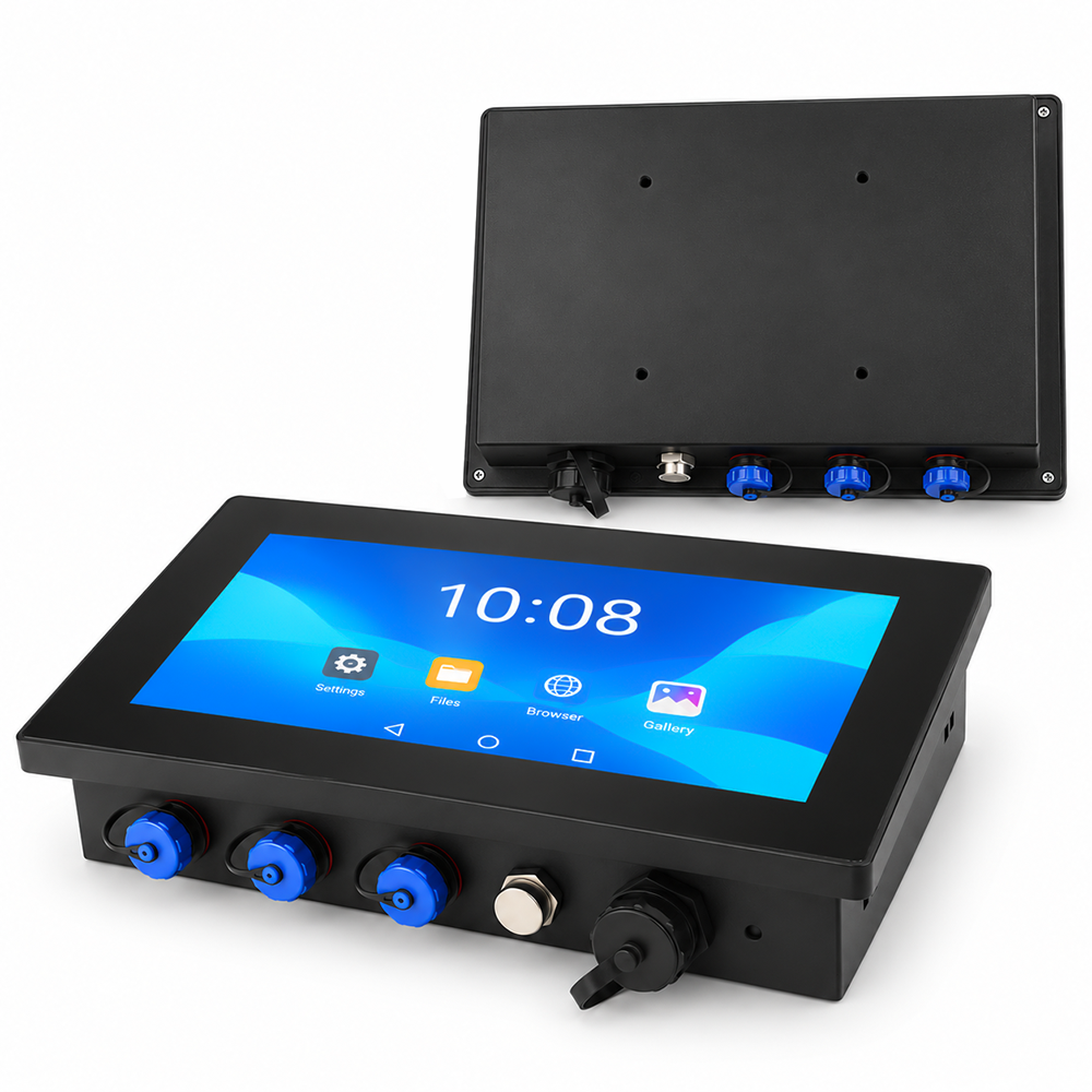 Waterproof Touch PC& Industrial Monitor Manufacturer 10.1 inch full IP65 waterproof Android industrial panel PC with 1000 nits AG optical bonding screen and sealed aviation connectors