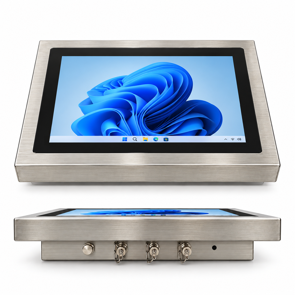 Waterproof Touch PC& Industrial Monitor Manufacturer 12.1 inch full IP66 IP69K stainless steel Android industrial panel PC with flat resistive touch and M12 waterproof aviation connectors