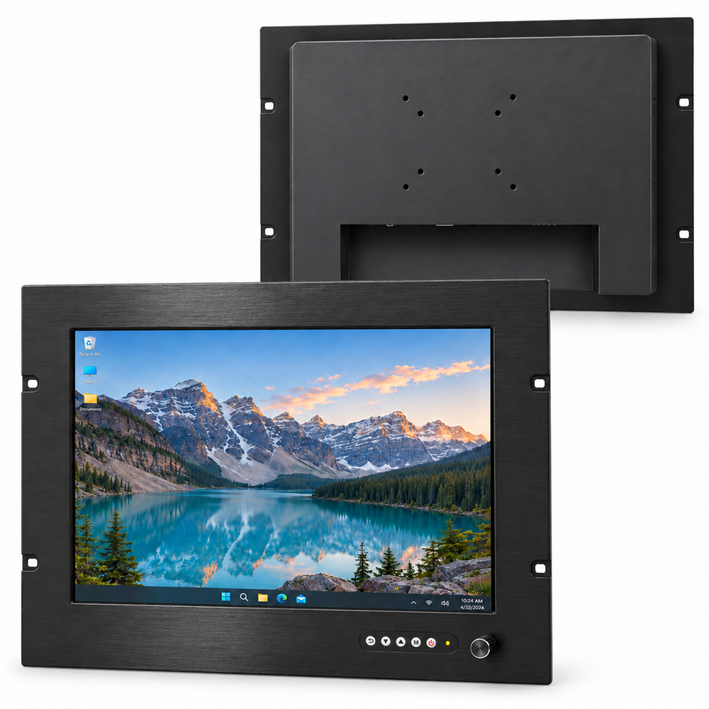 19 inch rackmount industrial LCD monitor with CNC aluminum front bezel front OSD buttons and dimming knob