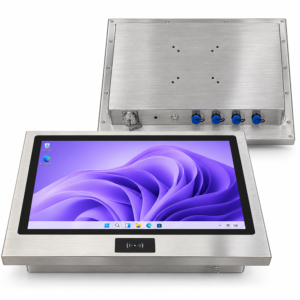 21.5 inch full IP66 IP69K stainless steel industrial panel PC with front RFID reader and direct waterproof USB-A port